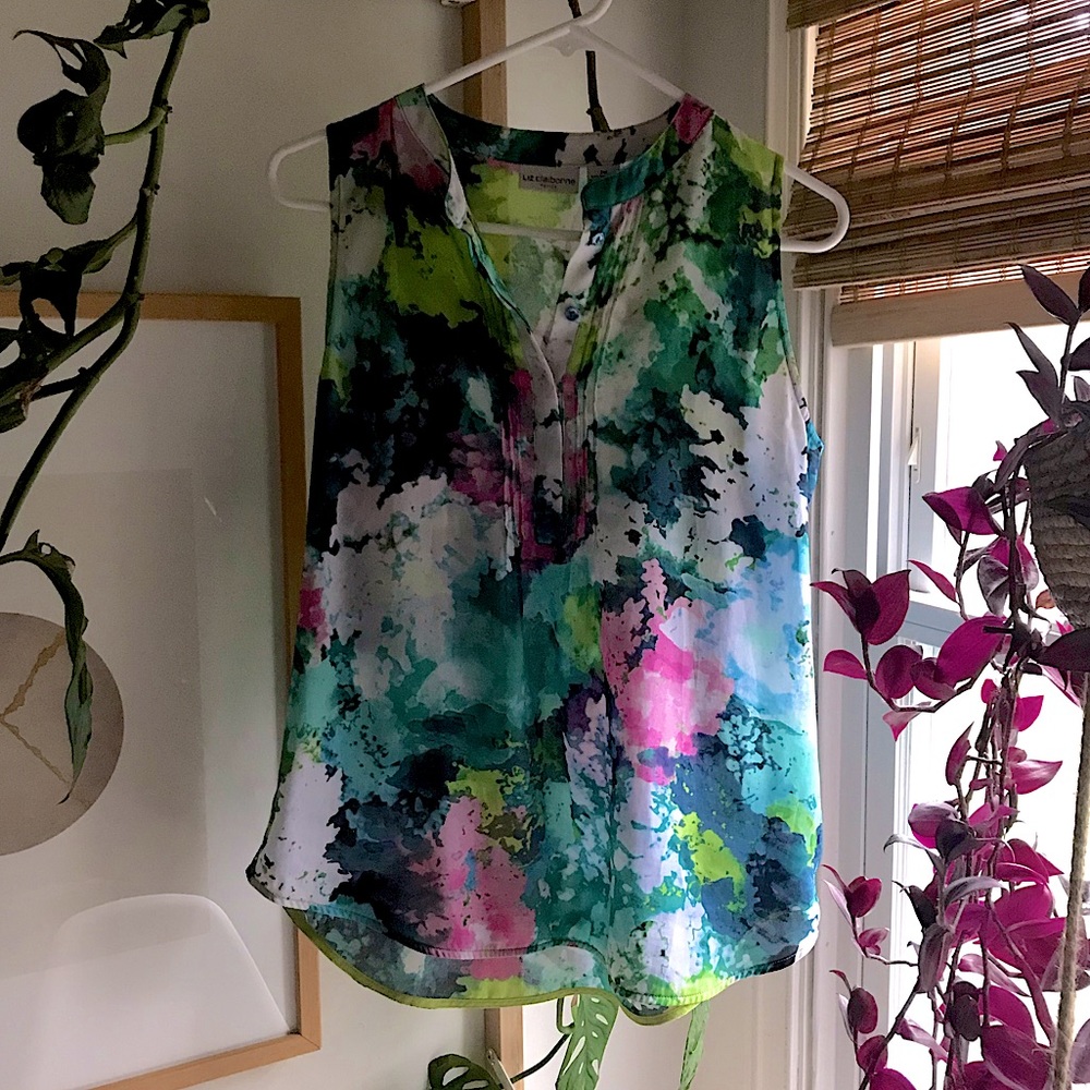 Liz Claiborne Sleeveless Watercolor Floral Blouse